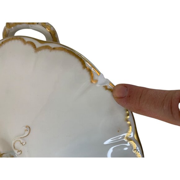 Antique Haviland France Limoges Covered Serving Dish With Gold Trim Chip H9078 - Picture 6 of 10